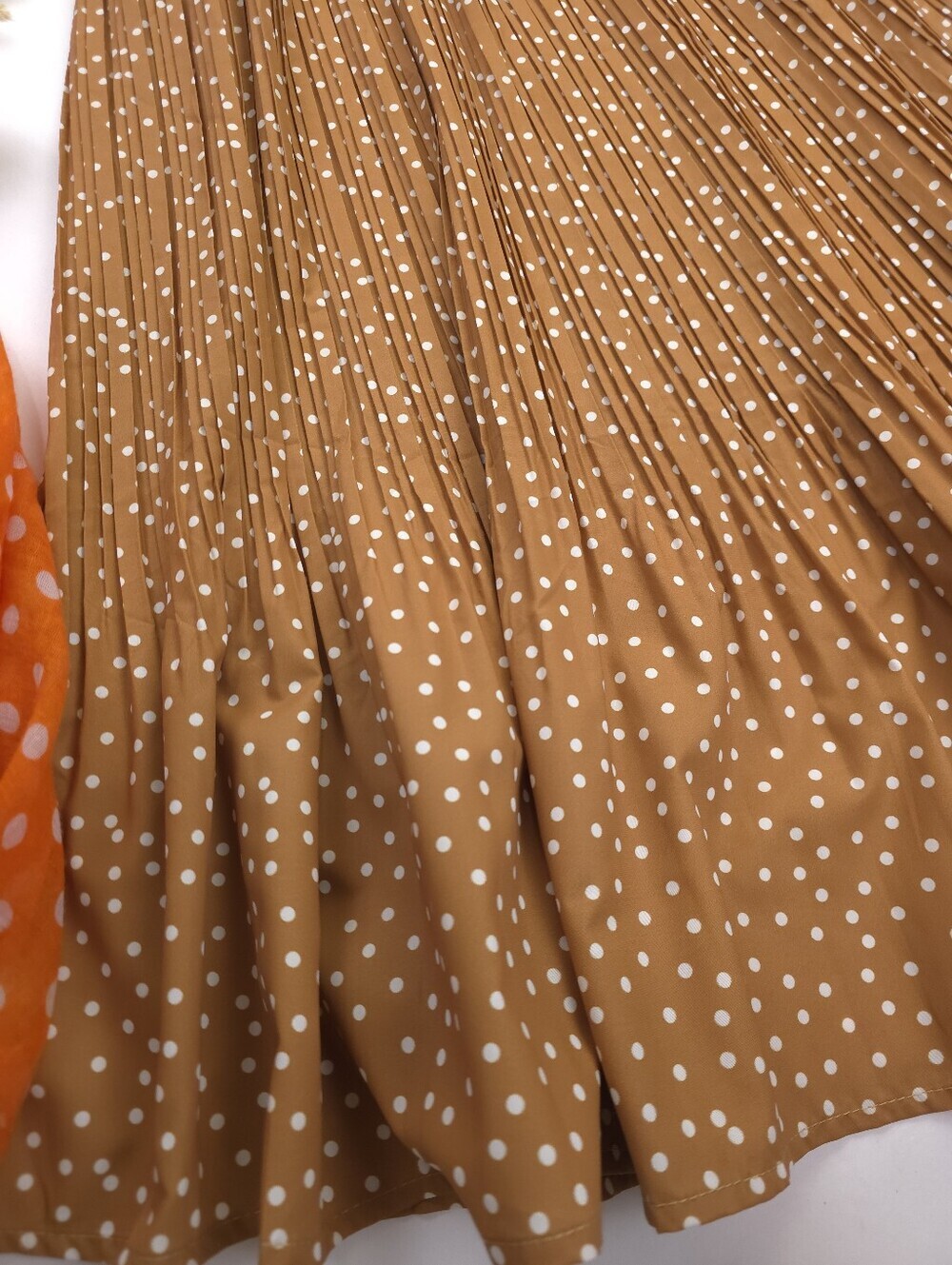 Pleated Polka Dot Midi Skirt - Brown Sz M - Picture 8 of 13